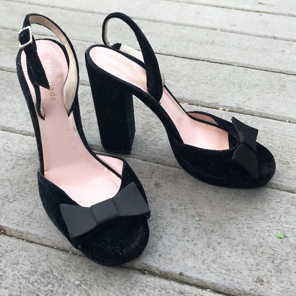 kate spade Shoes - Kate Spade NY Briana Sparkle Velvet Block Slingback Platform Heels Size 6.5